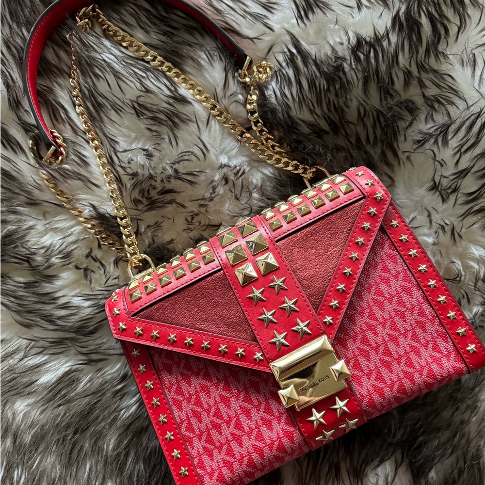 Red Studded Shoulder Michael Kors Handbag